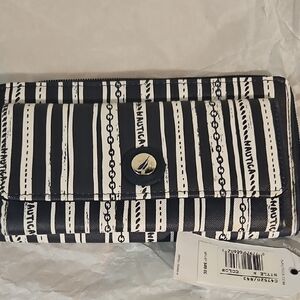 Nautica Women's Navy and White Striped Wallet